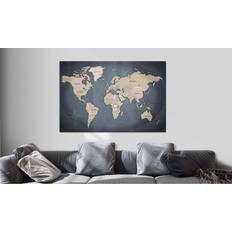 90.0 cm Tavlor Arkiio World Map Shades of Grey 90x60 Tavla