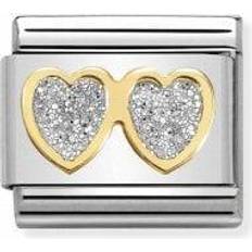 Nomination Composable Classic Double Heart Link Charm - Silver/Gold/Transparent