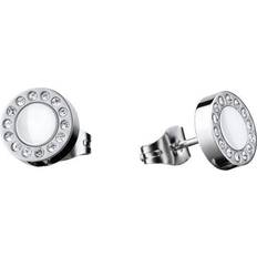 Bering Ceramic Link Stud Earrings - Silver/White/Transparent