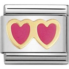 Guld - Röda Berlocker & Hängen Nomination Composable Classic Double Heart Link - Silver/Gold/Red