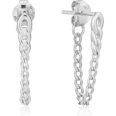 Chain Reaction Rhodium Curb Chain Stud Earrings E021-03H