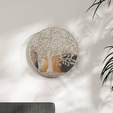 Beige Wall Mirrors vidaXL Sand 40x2.5 cm Iron Round for Indoor Use Wall Mirror