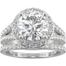 SI (1-2) - Wedding Rings Charles & Colvard Moissanite Split Shank Halo Bridal Ring - White Gold/Diamonds