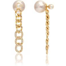 Pearl Front-Back Cubic Zirconia Chain Dangle Earrings 