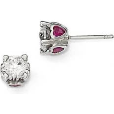 Ruby Earrings Womens Sterling Silver, Ruby & Cubic Zirconia Heart Earrings