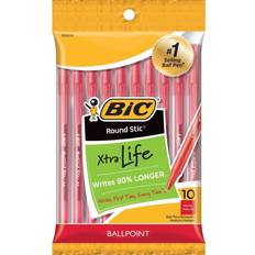 Red Ballpoint Pens Bic GSMP101RD Round Stic Ballpoint Pens Red 10Pk