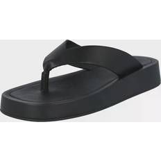 Black - Women Flip-Flops ALOHAS Women's Overcast Leather Toe Post Sandals