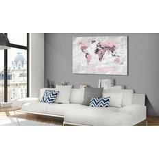 Vaaleanpunainen Kehystetty taide Arkiio World Map Pink Continents 120x80 Framed Art