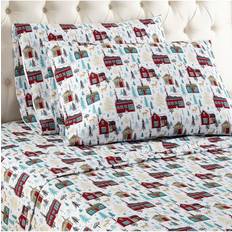 King size sheet set Micro Flannel Cabin Print Bed Sheet Multicolor