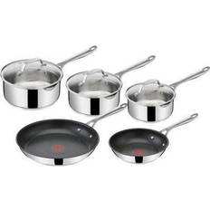 Tefal 2 Sartenes 20/28 y 3 Cazos 16/18/20 cm + 3 Tapas Acero Inoxidable Juego de utensilios de cocina 5 Piezas