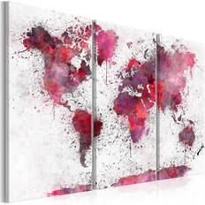 90.0 cm Tavlor Arkiio World Map Red Watercolors (3 Parts) 90x60 Tavla 90x90cm