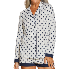 Cosabella Printed Long Sleeve Top And Boxer - Diamond White/Navy