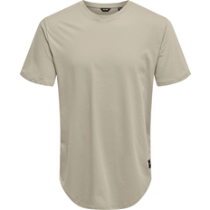 Only & Sons longline-T-shirt med kurvet søm-Neutral Pelikan