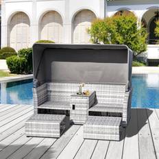 Rattan garden set OutSunny Alfresco 3 Piece Rattan Garden Set with Retractable Canopy, Grey Set da Lounge da Esterno