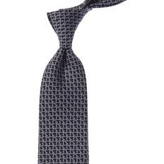 Gris Cravates Ferragamo Gancini Print Silk Necktie - Blue