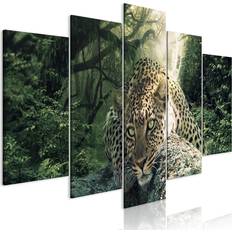 Artgeist Leopard Lying 5 Parts Wide Pale Green 200x100 sp. z o. o Tavla 200x100cm