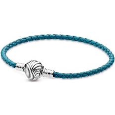 Pandora Flettede Læderarmbånd Med Rund Lås - Moments Blå