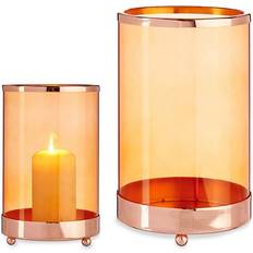 Gift Decor Lyseholder Kobber Rav Cylinder Metal Glas (12,2 x 19,5 x 12,2 cm) Fyrfadsstage