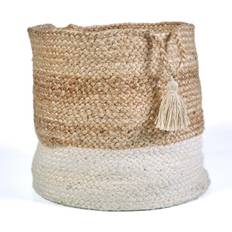 LR Home Natural Jute Bottom Stripped Decorative Storage Basket