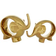 Paper Figurines 9th & Pike(R) Abstract Ceramic Elephant Set of 2 Gold Figurine