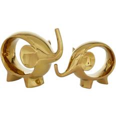 Paper Figurines Deco 79 9th & Pike(R) Abstract Ceramic Elephant Set of 2 Gold Figurine