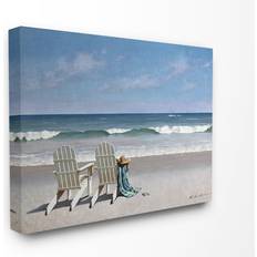 Interior Details Stupell Industries Two White Adirondack Chairs on The Beach Stretched Canvas Wall Decor 24x30"