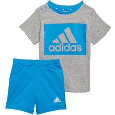 9-12M Altri Set Adidas Infant Essentials Tee & Shorts Set - Medium Grey Heather/Bright Blue (H65822)