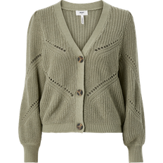 Object cotton blend knitted cardigan in sage LGREEN