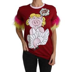 Acrylic T-shirts Dolce & Gabbana Womens Women Feathers T-shirt Cotton