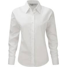 Silver - Women Tops Russell Collection Ladies/Womens Long Sleeve Easy Care Oxford Shirt (Silver)