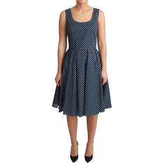 Dolce & Gabbana Dotted Cotton A-Line Gown Dress - Blue