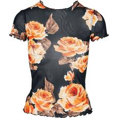 Urban Classics Ladies Mesh Tee T-Shirt - Black/Orange