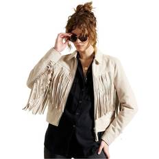 Blanc - Veste en cuir Vestes Superdry Veste Festival Leather - Stone