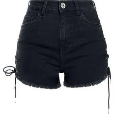 Shorts Urban Classics Hot Pants di - Ladies Highwaist Denim Lace Up Short - Nero