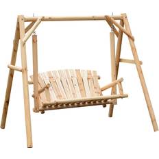 Brown - Wood Canopy Porch Swings OutSunny 2 Seater Swing Outdoor Bench Natural Wood