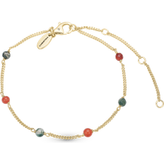 Rød Armbånd Christina Jewelry Carnelian and Moss Agate Bracelet - Gold/Multicolour