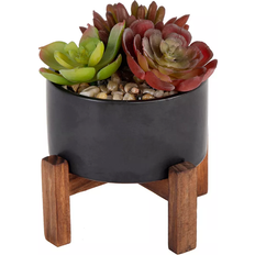 Flora Bunda Artificial Succulent Mix in Ceramic Pot with Wood Stand