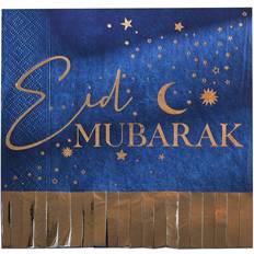 Kulta Paperiset lautasliinat Ginger Ray Eid Mubarak Navy and Gold Fringe Napkins 16 Pack, Blue