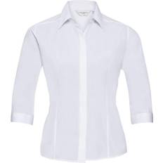 Grey - Women Shirts Russell Russell Collection Ladies 3/4 Sleeve Poly-Cotton Easy Care Fitted Poplin Shirt (White)