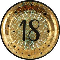 Santex Verjaardag feest bordjes leeftijd 10x 18 jaar goud karton 22 cm