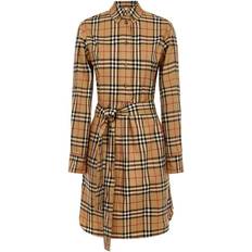 Vintage Check Stretch Cotton Shirt Dress - Beige