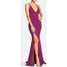 Purple - Women Dresses Dress The Population Iris Plunging Crepe Gown Dark Magenta