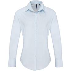 Premier Womens Supreme Heavy Poplin Long Sleeve Work Shirt - Light Blue