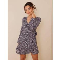 Only Carly L/S Wrap Dress Granite AOP