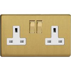 Wall Outlets sale Varilight XDB5WS Screwless Brushed Brass 2 Gang Double 13A Switched Plug Socket