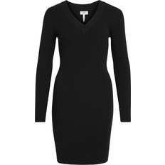 Object JDY Damen Objfae Thess L/S Rib Knit Dress - Schwarz