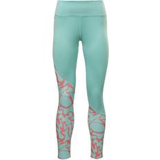 Turquoise - Women Tights Reebok Running Printed Leggings - Semi Classic Teal