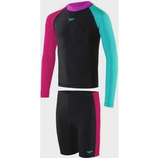 Schwarz UV-Sets Speedo Colourblock Rash Top & Jammer Set Rash Guard Set - Black/Electric Pink/Tile/Neon Orchid