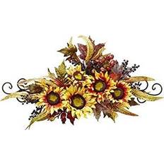 Plastic Wall Decor Nearly Natural Artificial H Yellow Sunflower Swag with Metal Frame Wall Decor 27x12"