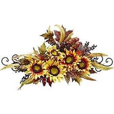 Yellow Wall Decor Nearly Natural Artificial H Yellow Sunflower Swag with Metal Frame Wall Decor 68.6x30.5cm